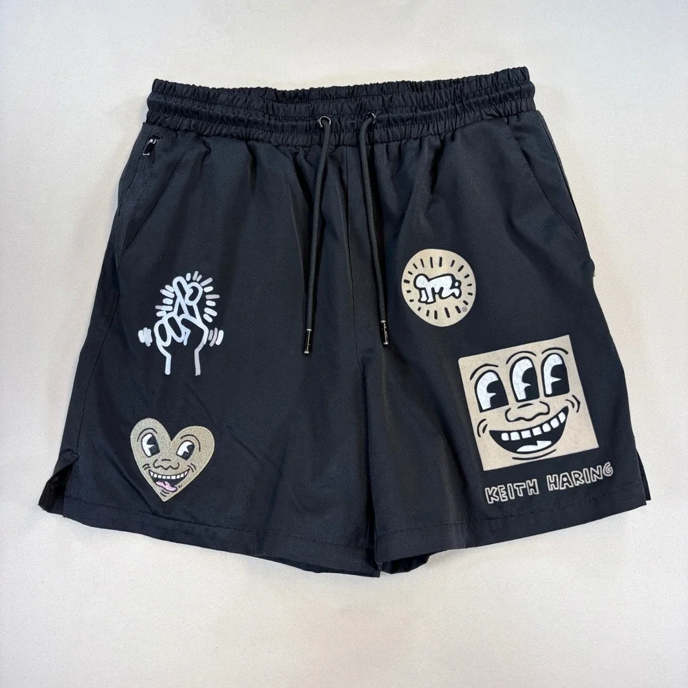 Keith Haring Shoe Palace Shorts Men Medium Black Wearable Pop Art Streetwear